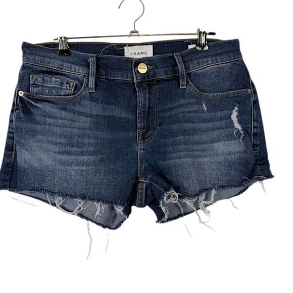 FRAME Le Cutoff Denim Shorts Azure Wash Jean Shorts Stretch Size 26 - Picture 3 of 11